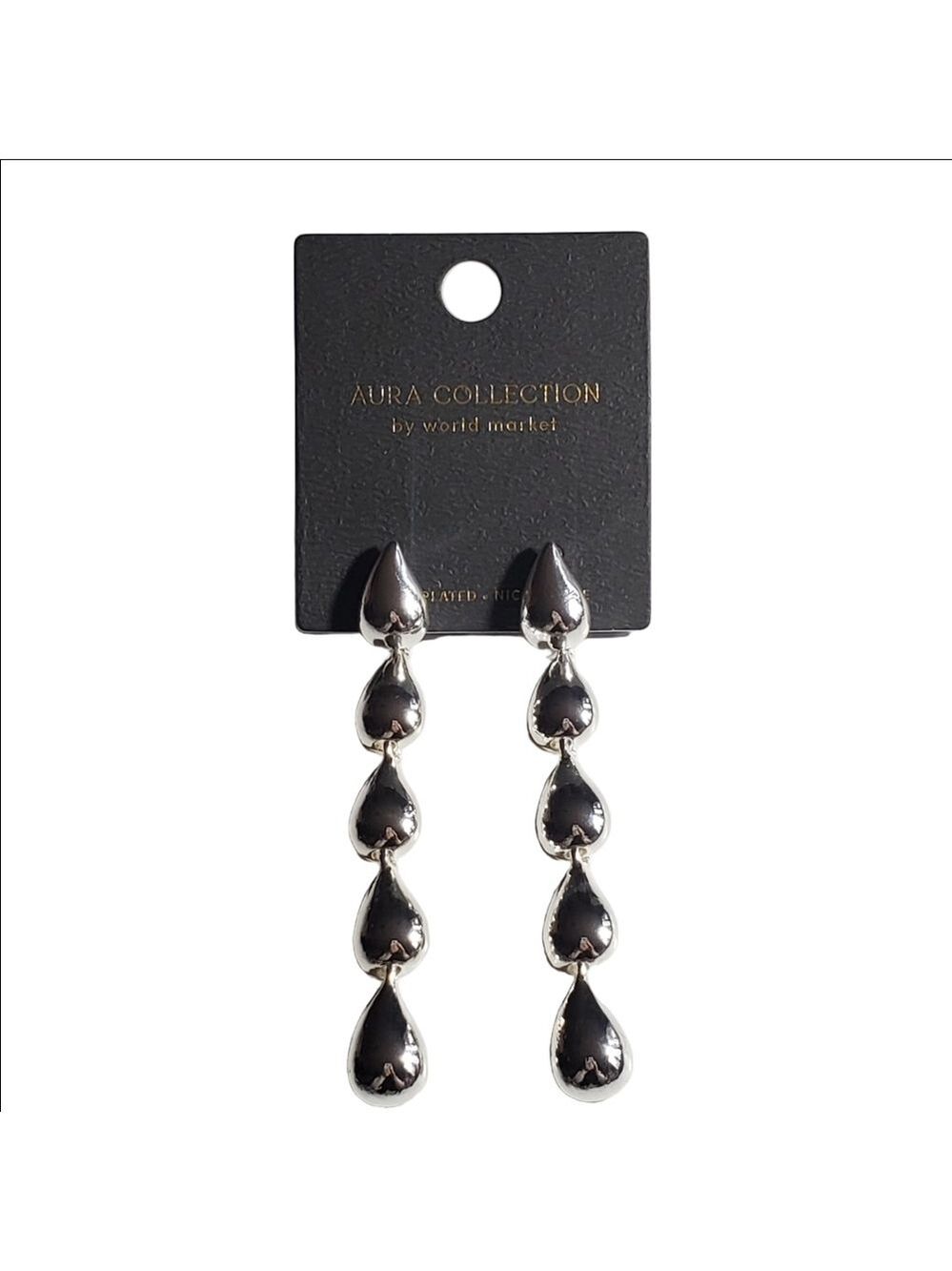 Silver Plated World Market Aura Collection Drop / Casscade Earrings New on Card